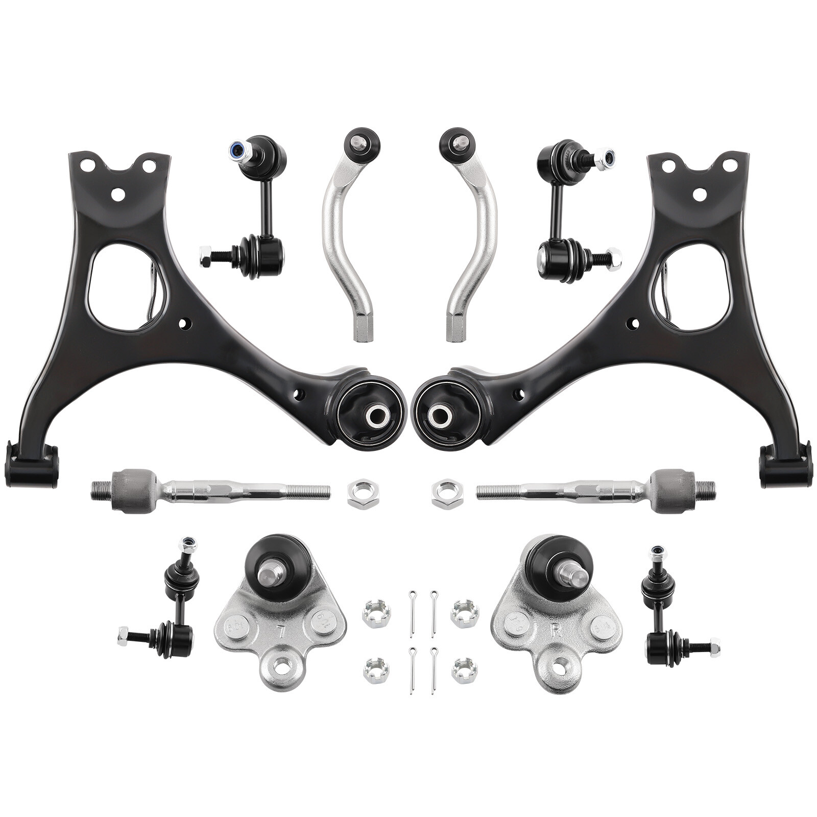 12 Pcs Front & Rear Control Arm & Sway Bar End Links for Honda Civic 06-11