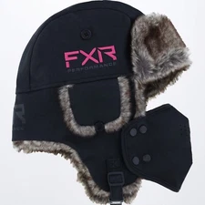 New FXR Trapper Hat, Soft, Warm, Winter Snowmobile Hat, Furry, Black and Pink