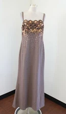 Daymor Couture Brown Bronze Sequin Beaded Evening Formal Dress Sz 10 Sleeveless