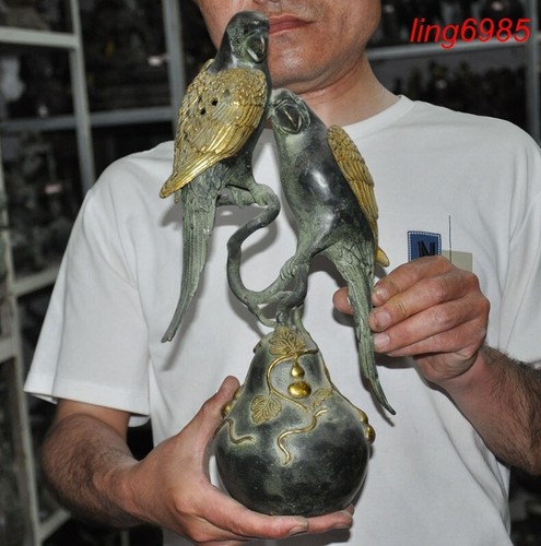Chine à prix réduit ancienne dynastie bronze doré perroquet statue oiseau brûleur dencens encensoir