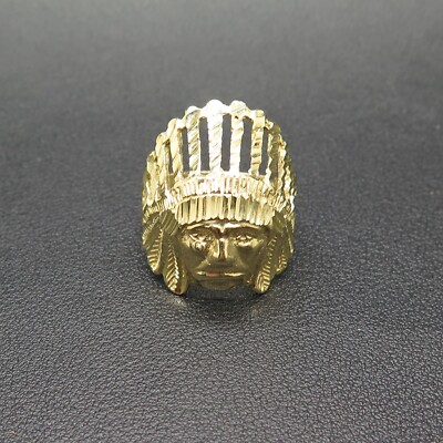 10k Yellow Gold Native American Indian Chief Head Men s Ring Size 11