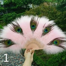 Bunt Pfau Marabu Feder Handfächer Tanz Faltbar Vintage Schicke Verkleidung Neu
