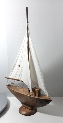 Wooden Handcrafted Sailboat Nautical Coastal Beach Themed Decor 20" H x 13" L - Picture 4 of 15