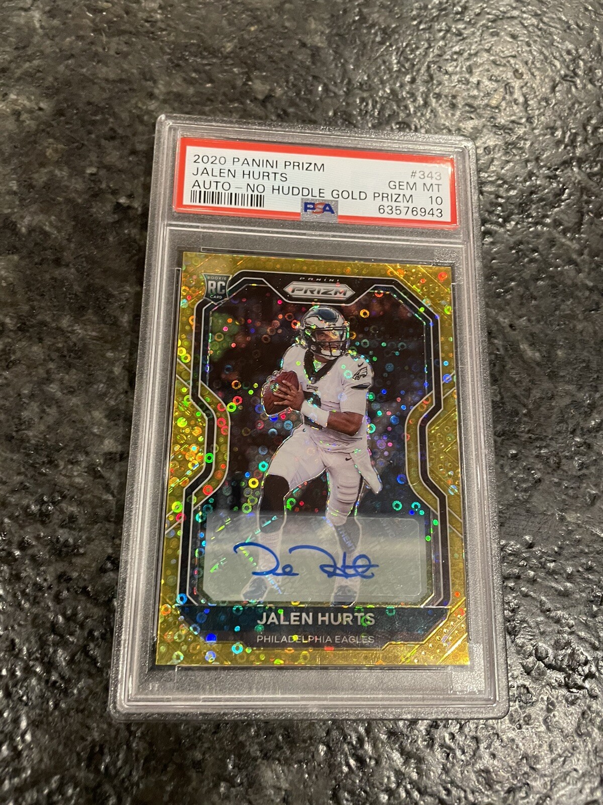 Jalen Hurts rookie RC 2020 Prizm GOLD /10 auto No huddle PSA 10- POP 1