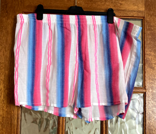 BNWT PAPAYA @ MATALAN Striped ROUGE PINK & BLUE EMBROIDERED Tie Cover Up Top XXL - Picture 5 of 8