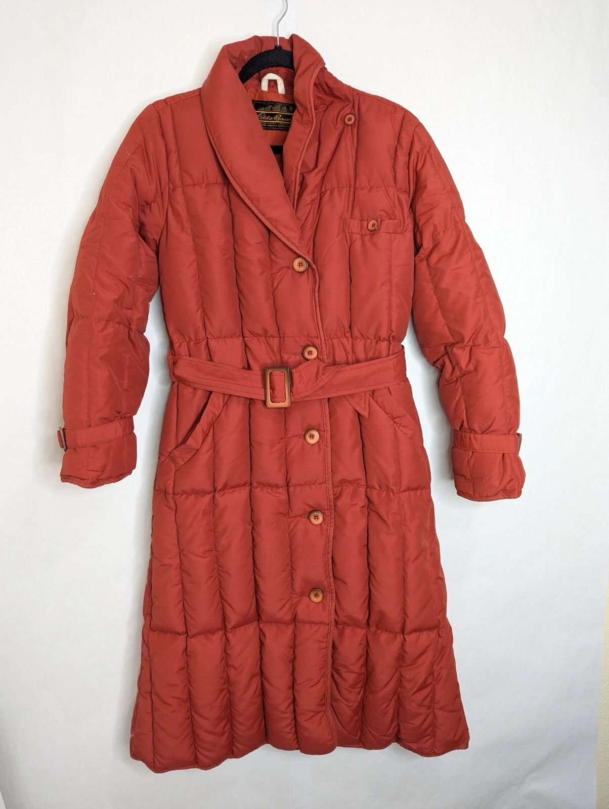 Vtg 60s 70s Eddie Bauer Premium Goose Down Quilted Puffer Jacket Sz M/L Orange
