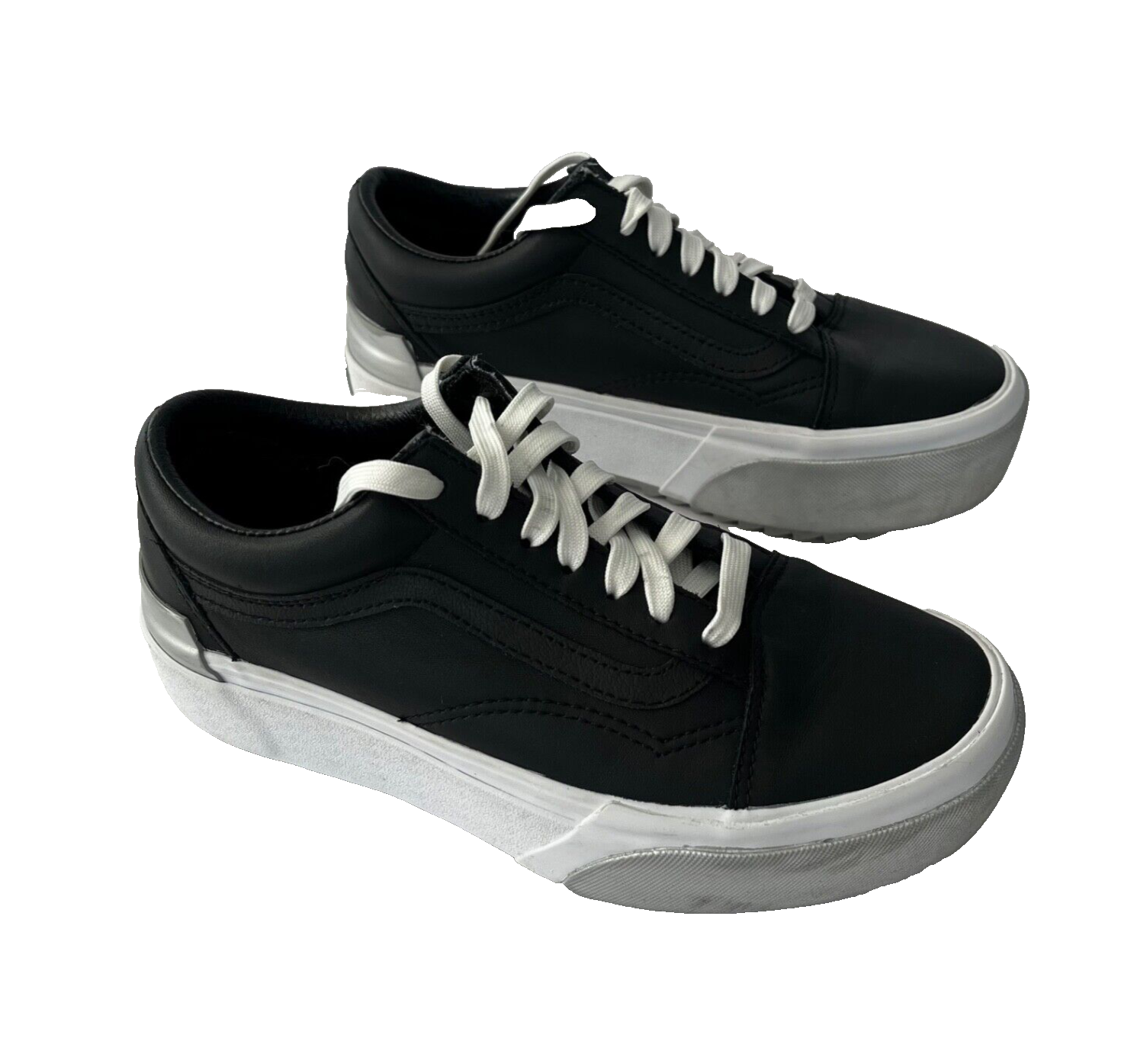 Vans Old Skool Stacked Shiny Black Platforms Size W 6/M 4.5