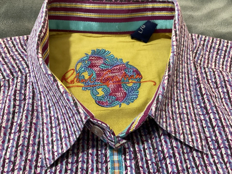 Camisa de Vestir Robert Graham Cachemira Bordada L/S Multicolor Rayas Talla Grande Foto 2 de 4