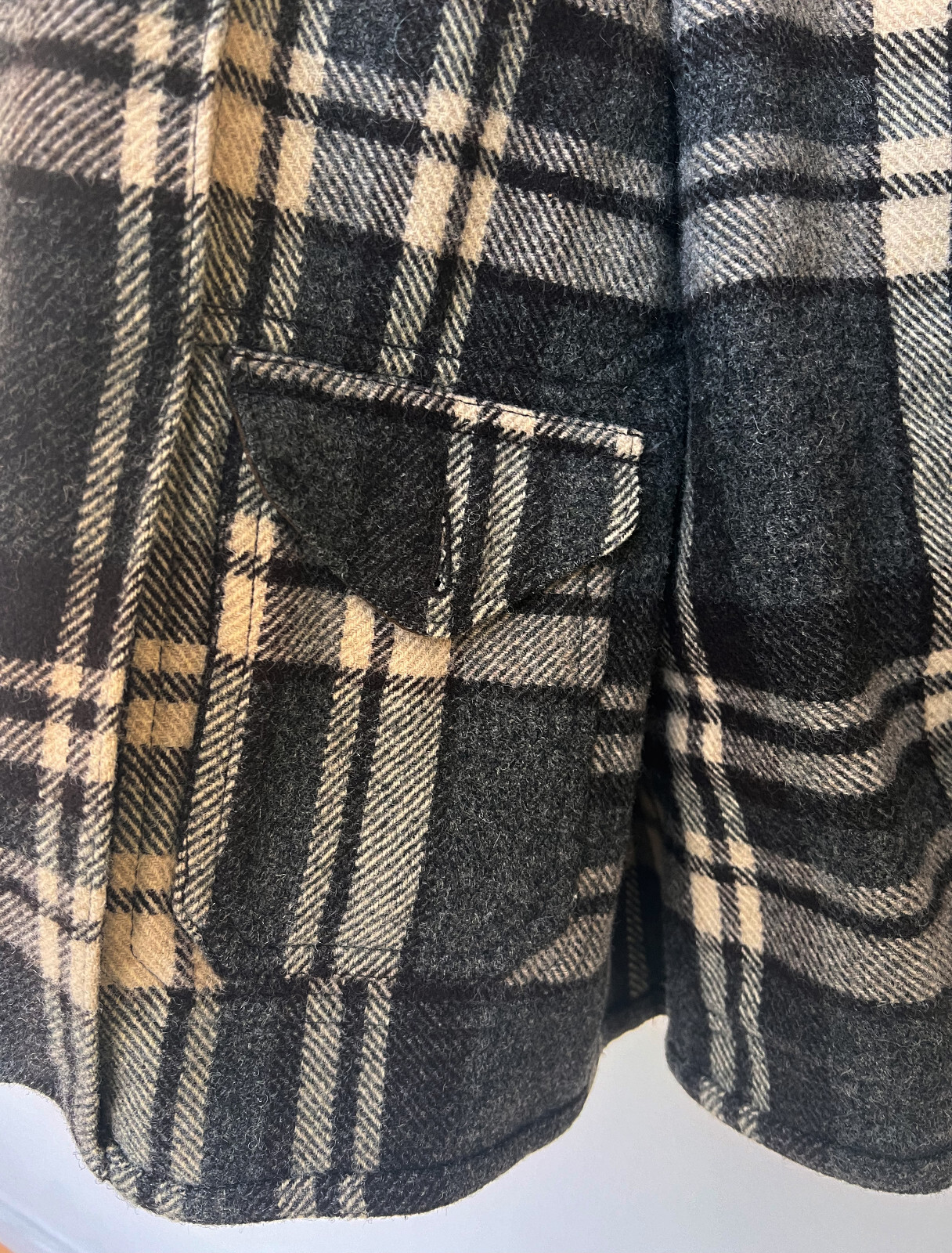RRL Wool Grey Brown Black Check Coat with Hoodie RARE STYLE size M image 4