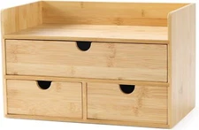 Bamboo Desk Organizer, Mini Desktop Drawer Tabletop Storage Organization Box
