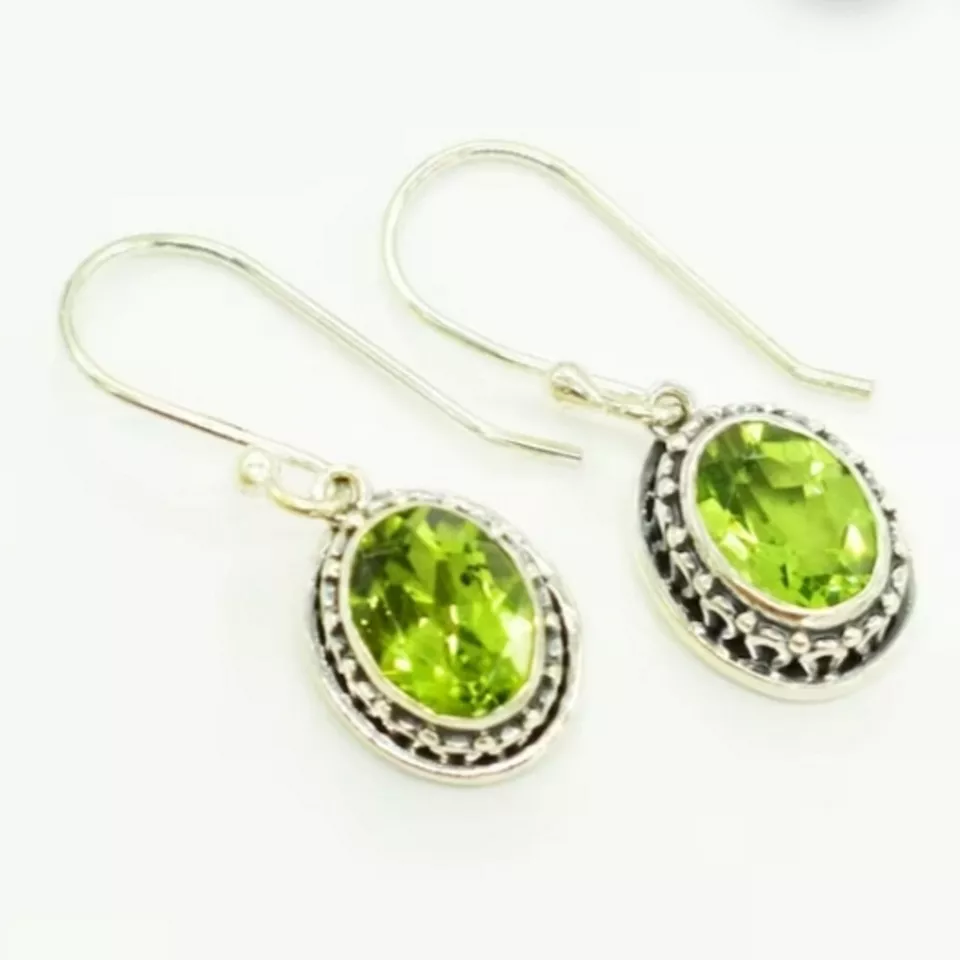 Peridot Gemstone 925 Sterling Silver Earring Wedding Women Gift For Him B-836 - Image 2 of 4