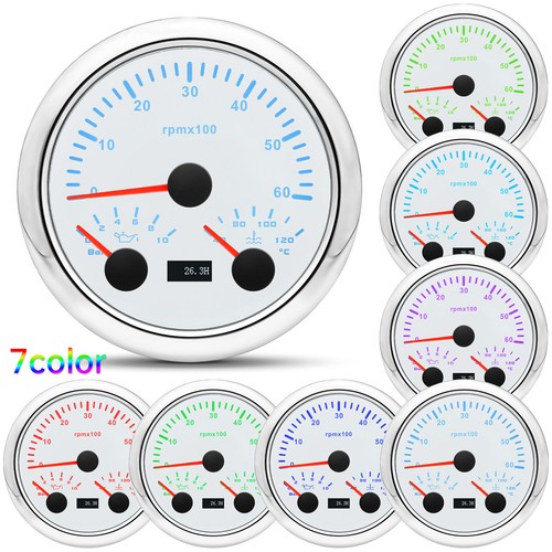 85mm Boat 3 IN 1 Multifunction Tacho 6000RPM with Water Temp Oil Pressure Gauge - Picture 3 of 14