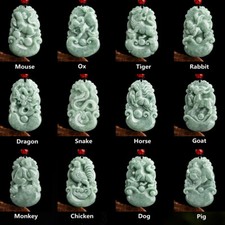 Natural Jade Pendant A Grade Twelve of Zodiac Green Jadeite Lucky Necklace Gift