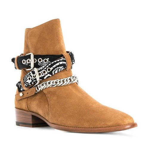 British Men Real Suede Leather Chains Buckles Chelsea Boot Pointy Toe Cuban Heel - Picture 3 of 8