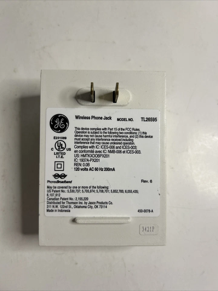 General Electric Instajack Wireless Phone Jack Unit TL96595 - Image 3 of 4