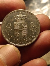 5 Corona Danese 1975-1977 Danimarca Grande Moneta Regina Margherita II