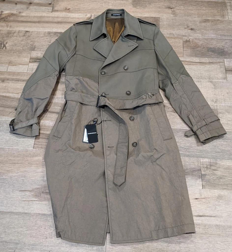 2050 Mens Emporio Armani Double Breasted Trench Coat Khaki 52 US Large