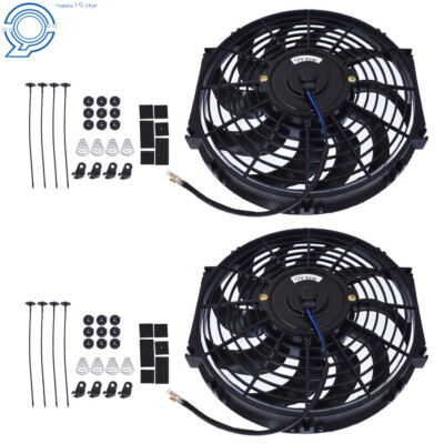 2X 12'' Universal Slim Fan Push Pull Electric Radiator Cooling 12V Mount Kit