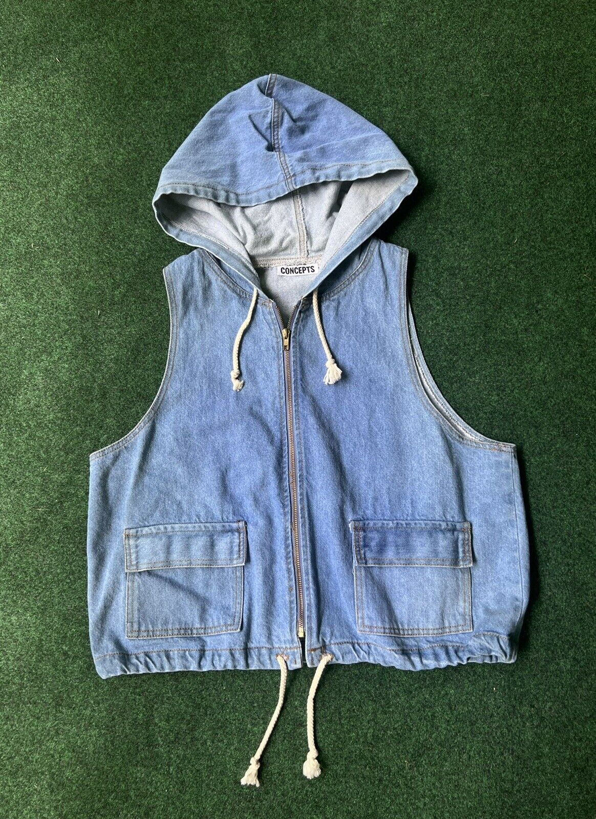 California Concepts Blue Jean Vest Hooded Zip Up … - image 1