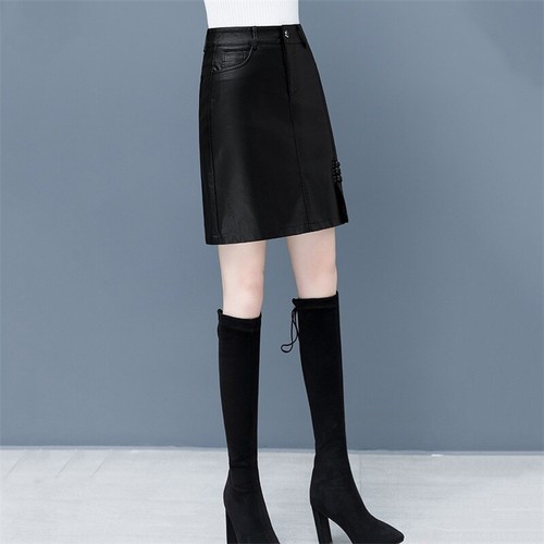 Women Bodycon Pu Mini Pencil Skirt Faux Leather High Waisted Vintage Style Skirt - Picture 19 of 19