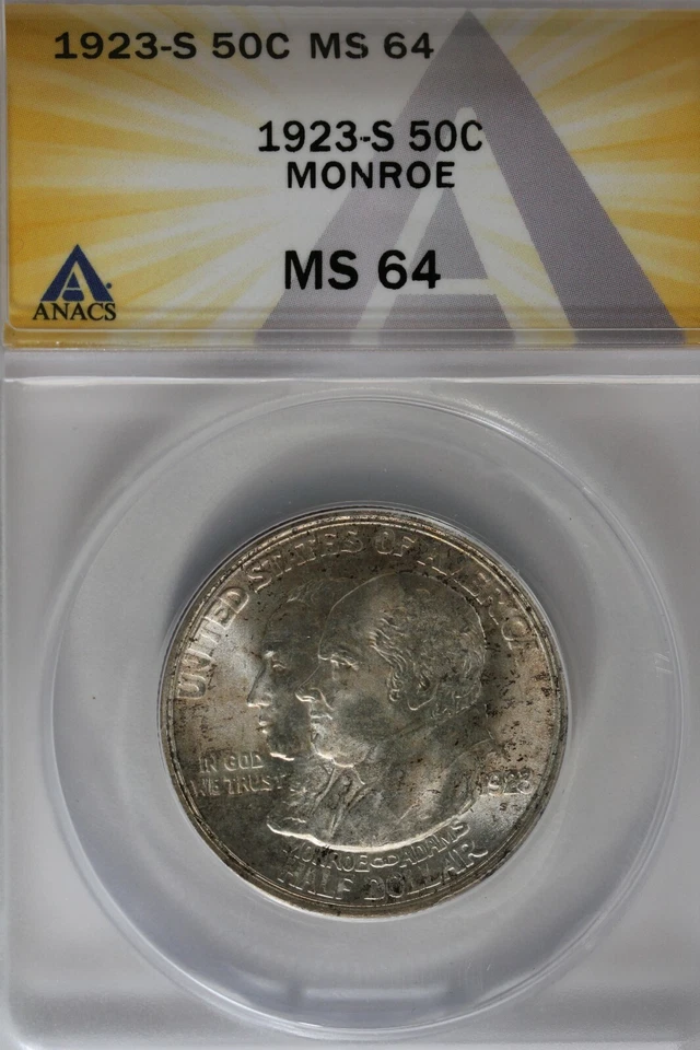 1923-S  .50   ANACS   MS 64   MONROE    Classic Silver Commemorative Coin - Image 2 of 2
