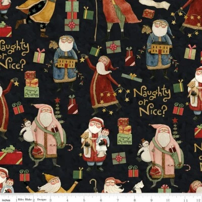 RILEY BLAKE FABRICS Naughty or Nice C16260 Black by Teresa Kogut for Riley Blake - by half-yard