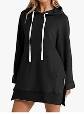 Women Oversized Casual Pullover Long Sleeve Split Hem Hoodies Dress With Pockets