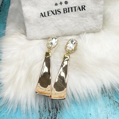 Alexis Bittar Gold 3'' Long Scooped Crystal Earrings Post Gold Plate