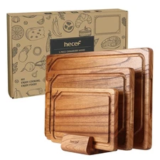 3PCS Wood Cutting board Set w/ Stand 15in Cheese Board for Kitchen Gift Box