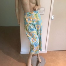 Lilly Pulitzer Via Blue Croissant Paisley Sunflowers Cotton Capri Pants 12