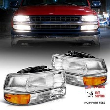 Headlights Assembly Compatible with 1999-2002 Chevy Amber-CLear-Chrome