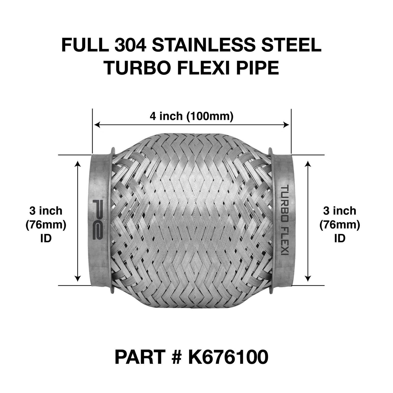 Exhaust Interlock Weld On Flexi 76mm x 100mm 304 Stainless Steel Exhaust Turbo