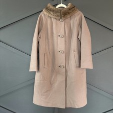 VTG Union Made Fur Collar Wool Coat Mauve Taupe 50s-60s Mid Century Mod Sz L/XL