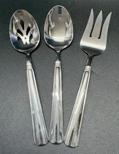 Hostess 3 Pc Stainless Serving Set: Pierced Spoon, Solid Spoon & Fork Band @ Top