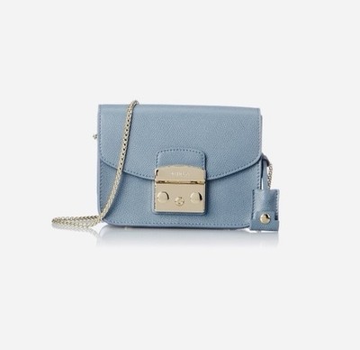 Furla Metropolis Mini Crossbody Bag Blue Leather Gold Chain Rare w