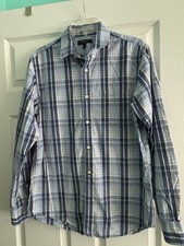 Banana Republic Slim Fit Button Down Cotton Shirt Mens Medium Blue Plaid