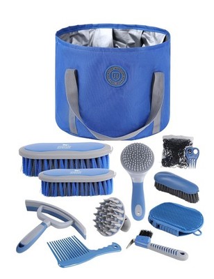 Horse Grooming Kit 9 Piece with Tote, Silicone Grip Brush Set for Horses