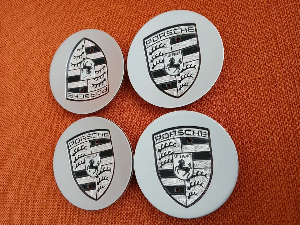 OEM Porsche Silver & Black Fits Most Wheel Center Caps Set 76mm 4PCS  7L5601149 - Image 3 of 4