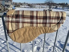 Simco tan plaid round skirt Western pad w/suede wear leathers US made 25 X 28