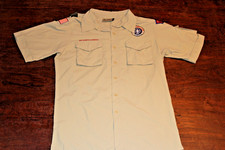 Boy Scouts of America BSA Men's Shirt Tan Small 100 Supplex Nylon Sewn Patches