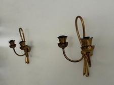 Mid-century 2-armed Brass Pair of Wall Lamps, 1960s, Italy