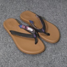Flojos Flip Flops Women's Size 8 Floral Island Beach Black Brown Sandals