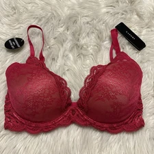 Natori 32D Bra Primrose Pink Feathers Plunge 730023 Underwire Back Close NEW $68