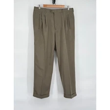 Haggar Mens Dress Pants Pleated Cuffed Taupe Career Office Trousers