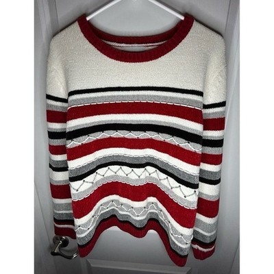 Vintage 90's Alfred Dunner Striped Beaded Christmas Crewneck Sweater Sz Womens L