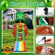 Leyndo 6ft St Patricks Day Inflatable Leprechaun Rainbow Pot Gold Yard Decor