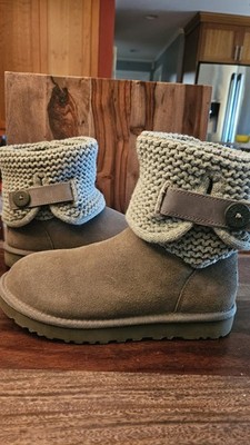 UGG Boots Womens Size 7 Shaina Sweater Gray Suede Knit Cuff Cozy Winter 1012534