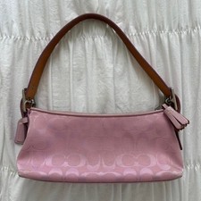 Y2K Vintage Coach Baby Pink Monogram Hampton Baguette Mini Shoulder Bag