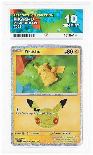 Pokemon Card Pikachu 027/128 ACE 10 05/30 30th Celebration Gem Mint