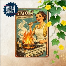 Retro Kitchen Humor Woman Cooking Dinner Fast Food Plaque Metal Sign 8x12